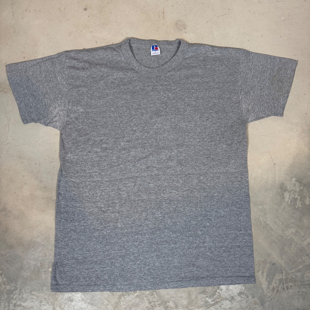 Vintage 90s Russell Athletic Blank T-Shirt Heather Gray Made in USA Large